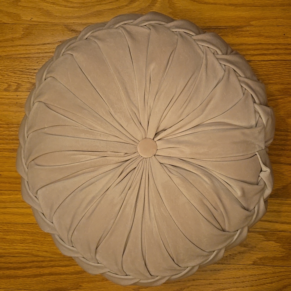 EUC --Round Velour Pleated Throw Pillow (Blush)